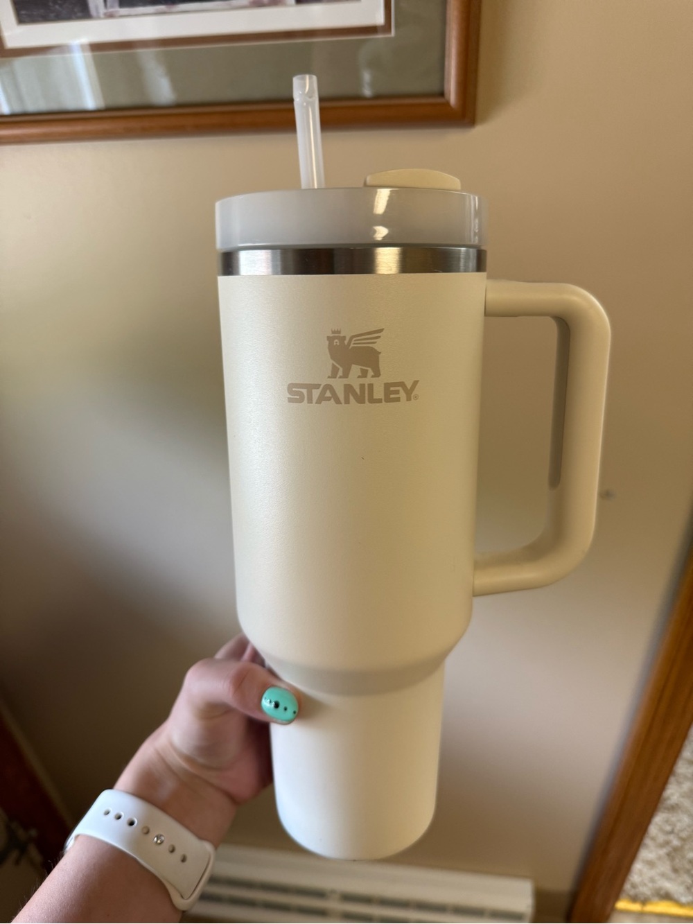Stanley Cream Travel Mug with Handle - Durable Insulated Tumbler